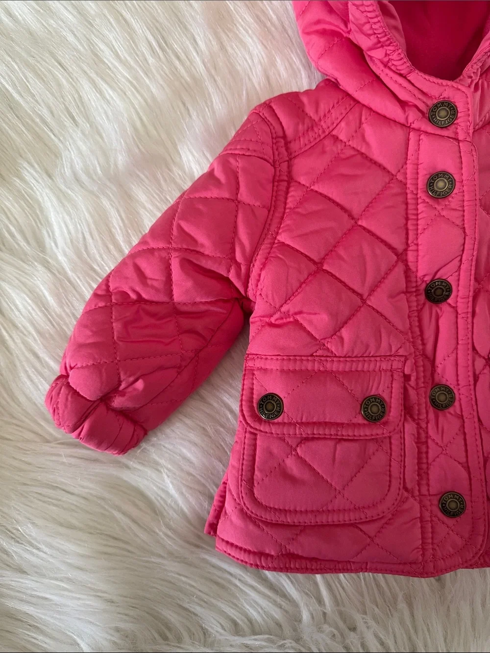 Toddler Tommy Hilfiger Quilted Hooded Jacket Hot Pink Size 3-6 Months